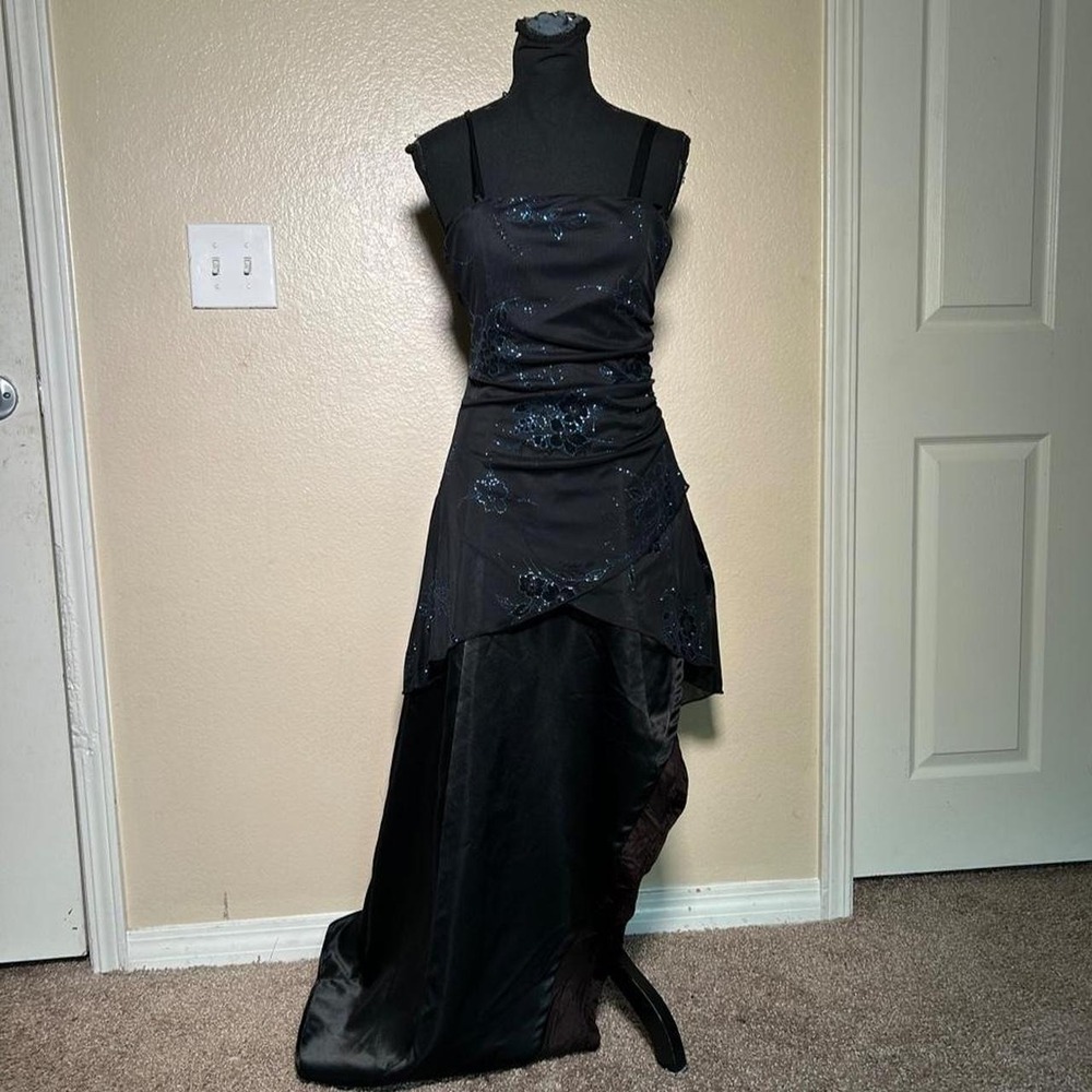 Vintage Delias Beaded Y2K Black Asymmetrical Draped Maxi Dress Goth Prom 7